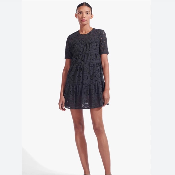 NEW Staud Mini Hyacinth Dress Black Eyelet Size Medium Girly NWT